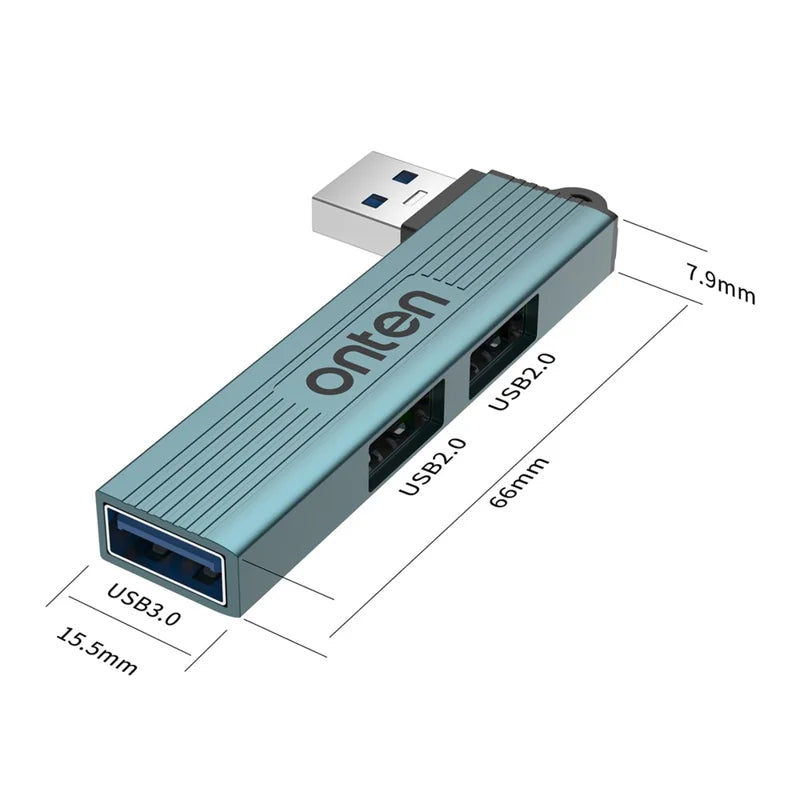 ONTEN OTN-US51 USB-A to 2xUSB 2.0 + USB3.0 Hub High Speed Data Transfer Aluminum Alloy Adapter ONTEN OTN-US51 USB-A to 2xUSB 2.0 + USB3.0 Hub High Speed Data Transfer Aluminum Alloy Adapter